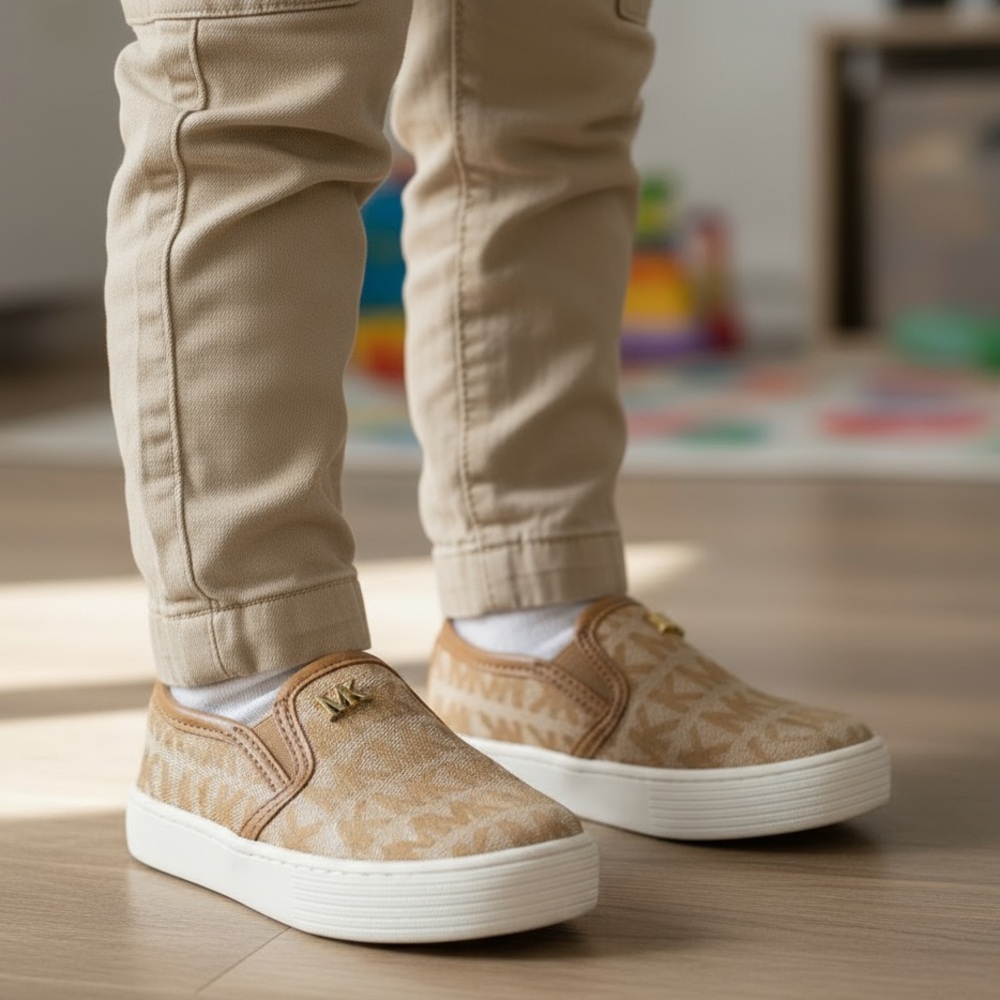 Michael Michael Kors Toddler Girls Canvas Sneakers, Tan Size 5 NWOB NEW